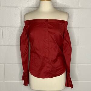 Express Off The Shoulder Bell Sleeve Button Up Front Blouse P20